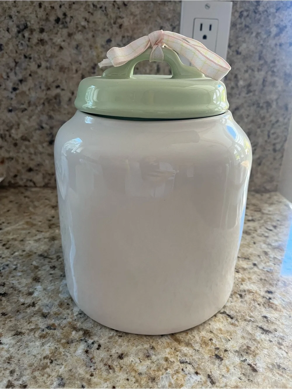 Rae Dunn 'HAPPY EASTER' Ceramic Jar Canister with Mint Lid and Easter Eggs